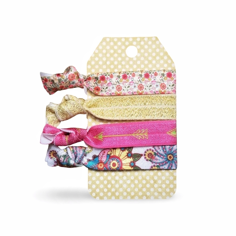 Boho Floral Theme 4-Pack Handmade No Crease FOE Elastic Hair Ties